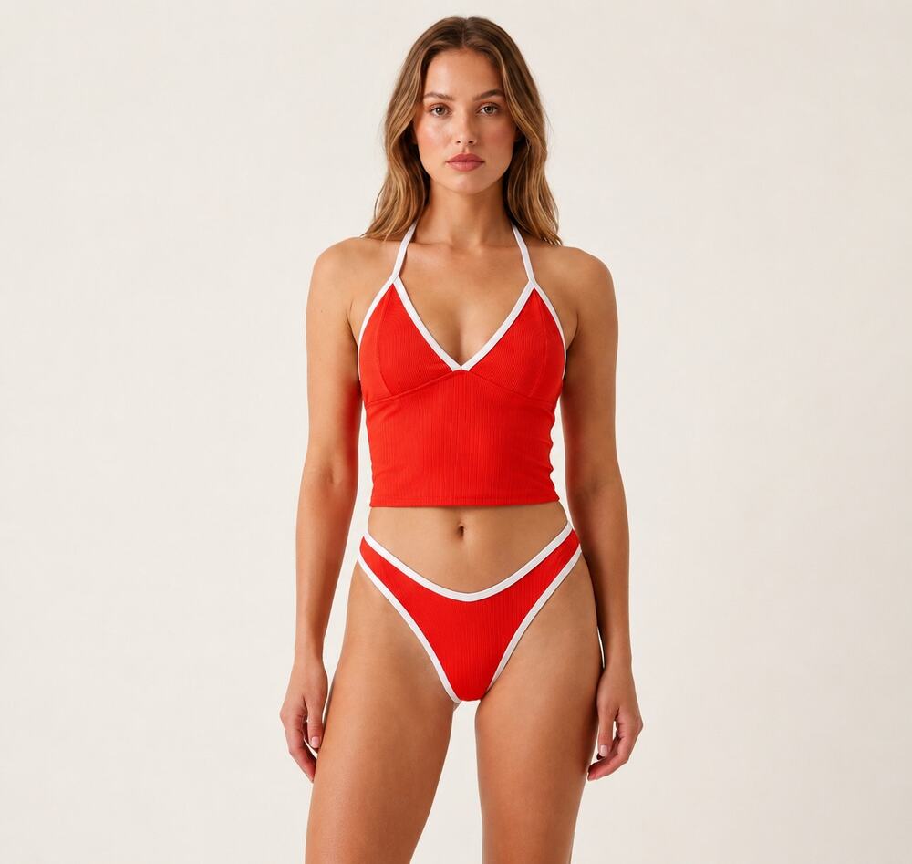 Wilo The Label 2 Piece Tankini Swimsuit Tomato Orange Womens Size Large New